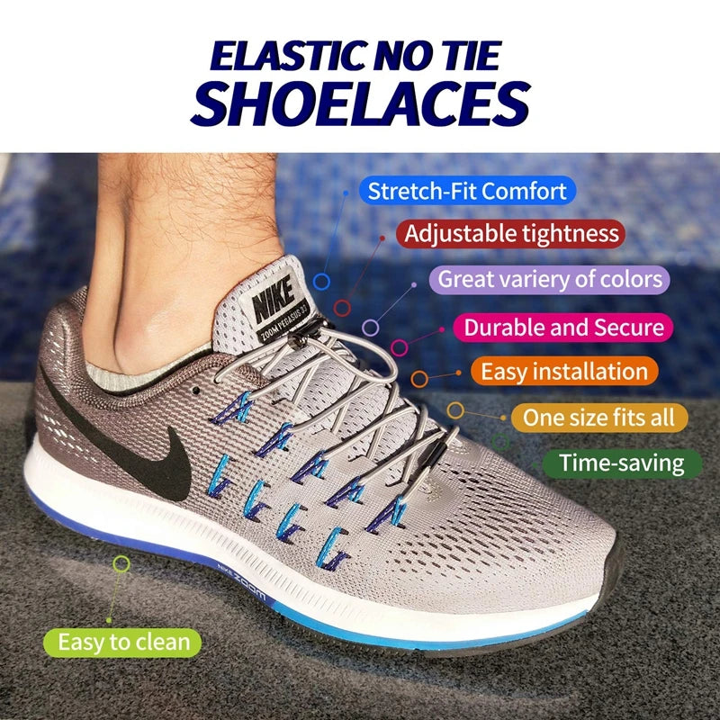 1 Pair No tie Shoelaces For Sneakers Elastic Shoelace Metal Spring Lock Man And Woman Shoe Accessories Lazy Shoe Laces 100cm TAVEN System LLC