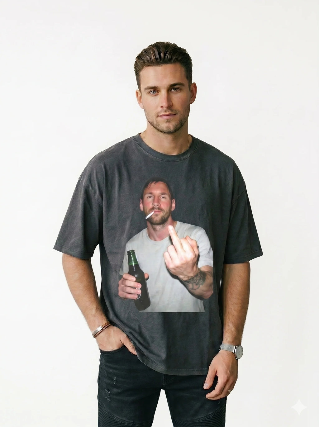 Lionel Messi "Off-Duty Fun" Graphic 100% Cotton Short-Sleeve T-Shirt – Printed Graphic Tee, Hip-Hop Style (Perfect Gift for Fans) – New Summer Release TAVEN System LLC