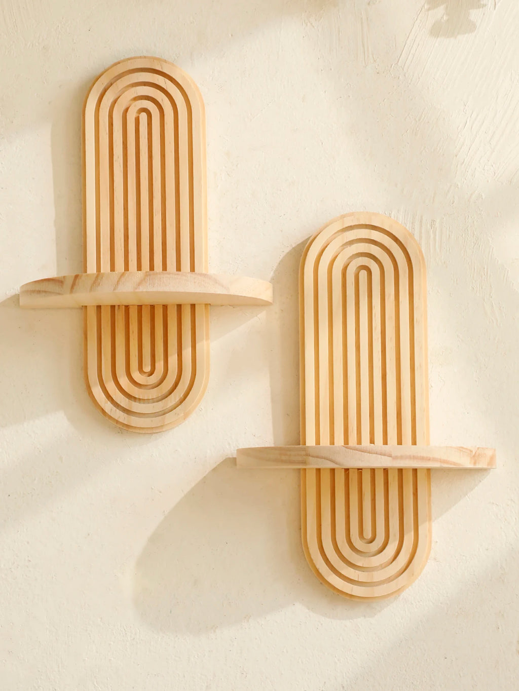 1Pc Boho Style Wooden Wall Shelves - Geometric Wall Mounted Shelves, Natural Wood Finish, Modern Home Decor, Plant Decorative TAVEN System LLC