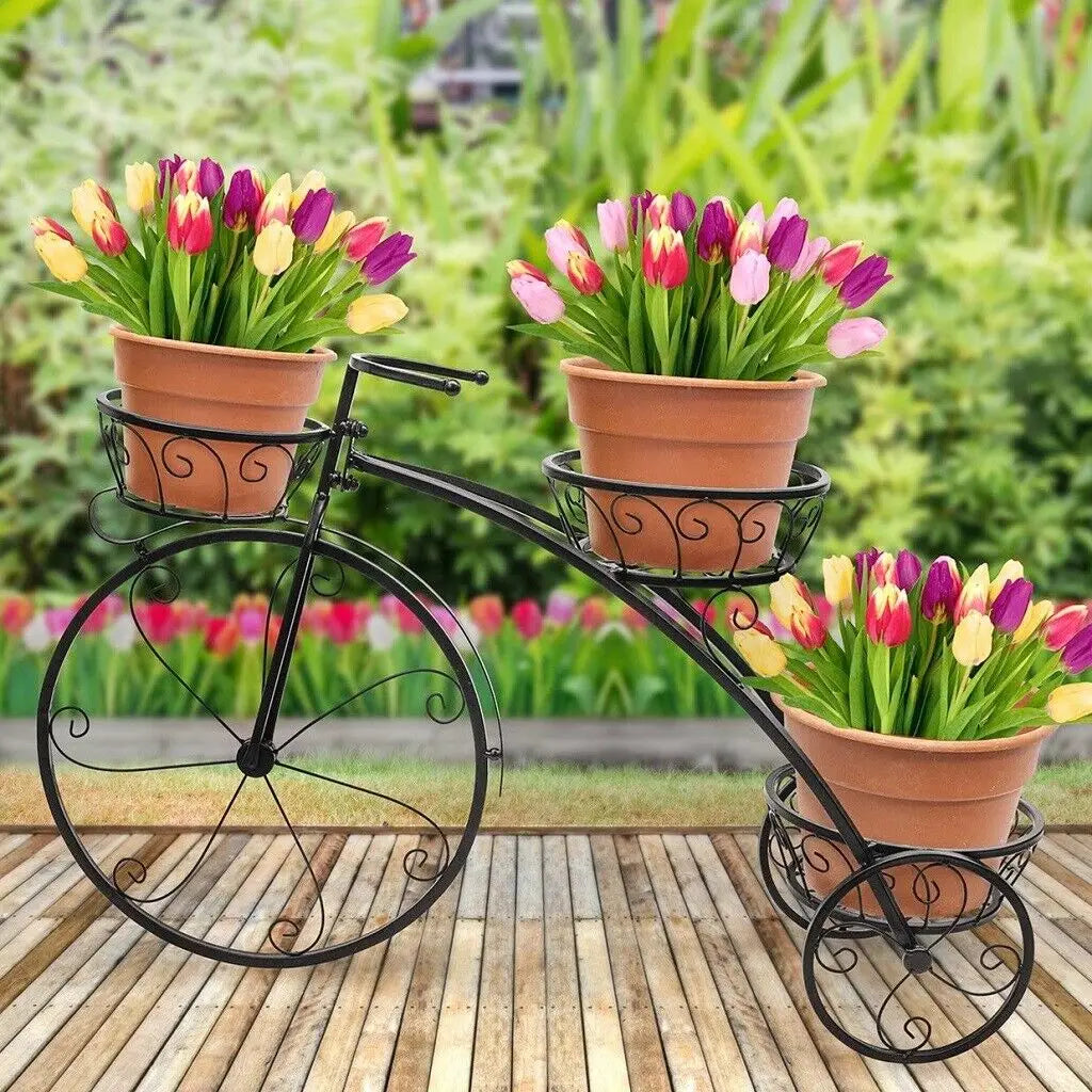 3 tier bicycle metal plant stand for garden flower pots display