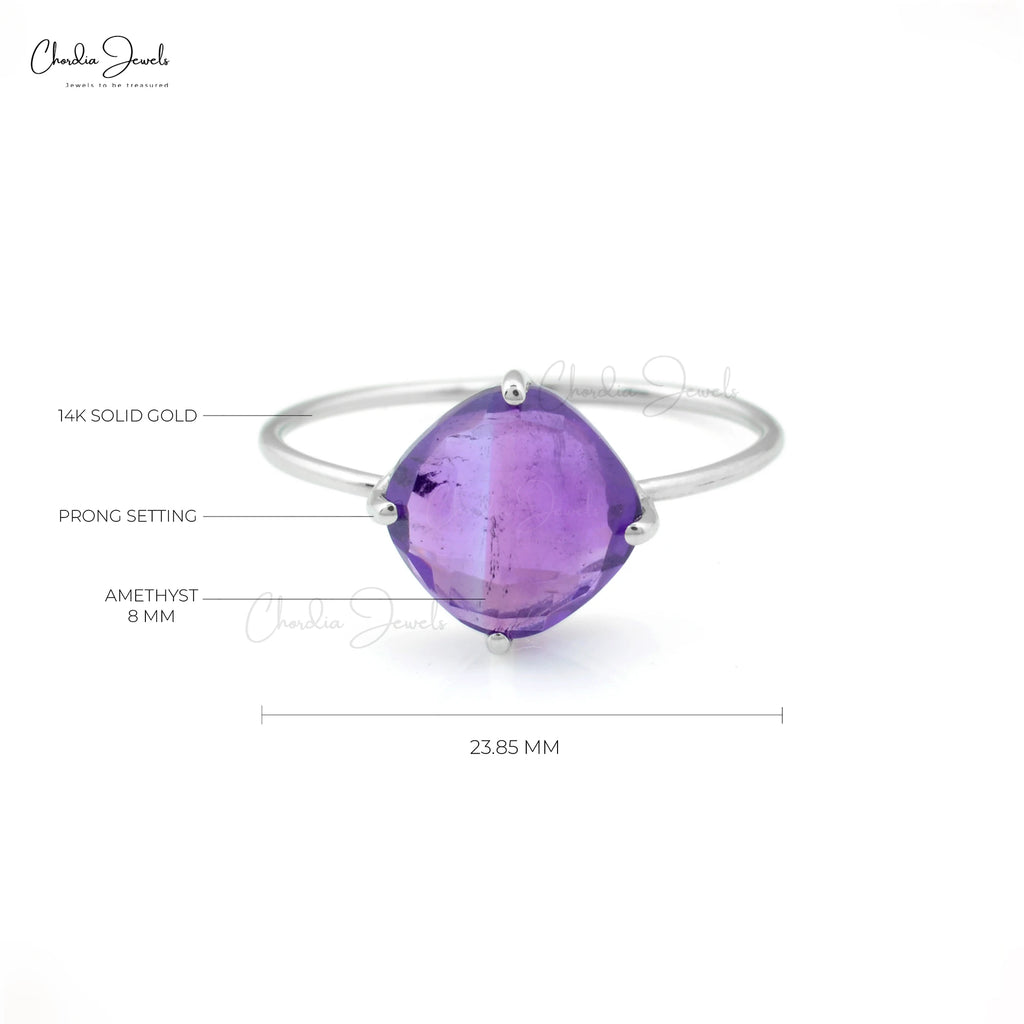 Trending Products Natural 8mm Prong Set Amethyst Gemstone Ring with 14k White Gold Solitaire Ring Ready to Ship Size US-6.5 TAVEN System LLC