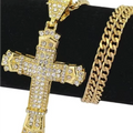 1 Simple Style MEN'S Rhinestone Christian Cross Rhinestone Pendant Necklace Personality Fashion Street Domineering Chain Jewelry TAVEN System LLC