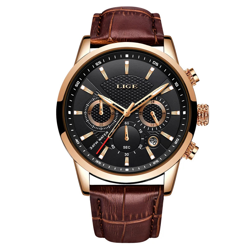 2024 LIGE Top Luxury Mens Watch Casual Business Quartz Watches Men Fashion Leather Wristwatch Waterproof Male Clock Reloj Hombre - TAVEN System LLC