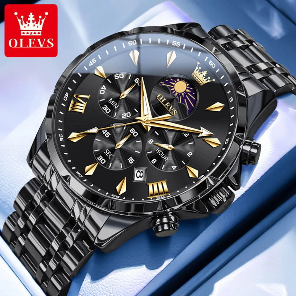 OLEVS 3653 Moon Phase Men Watch Luxury Brand Quartz Watch Fashion Original Waterproof Luminous 24-hour Automatic Date Men Watch TAVEN System LLC