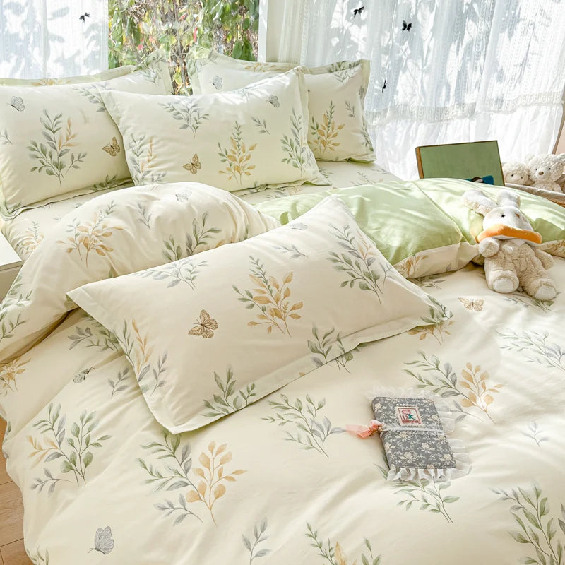 100 % Cotton Bedding Set Duvet Cover Set Luxurious Natural Floral Design Duvet Cover Pillowsham Pure Cotton Comfort Wrinkle Free TAVEN System LLC