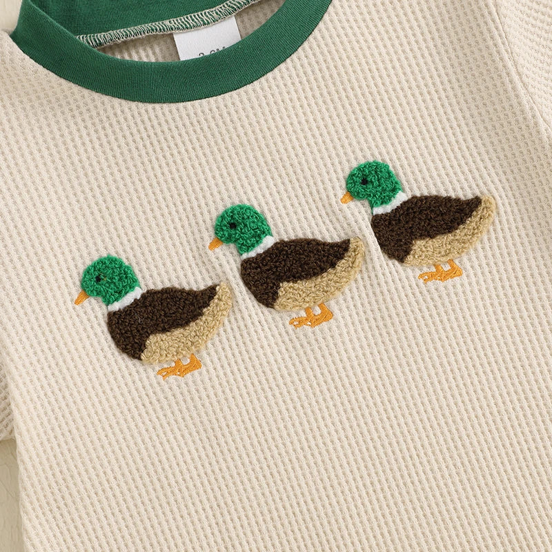 Baby Duck Embroidered Short Sleeve Unisex Cotton Romper Outfit