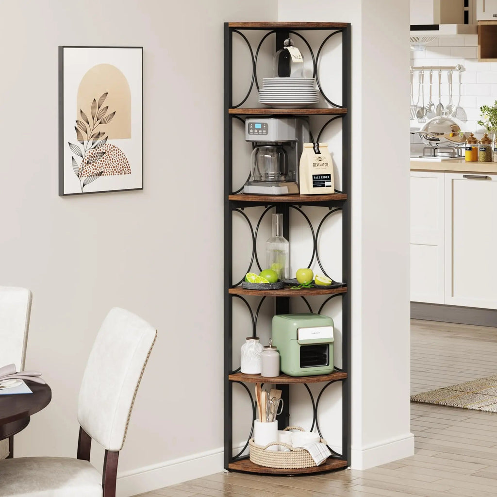 Tribesigns 67 Inch 6 Tier Corner Bookshelf Storage Rack Rustic TAVEN System LLC