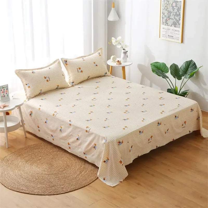 Queen Size Bed Sheet Single Soft Brushed Cotton Bedding Rustic Design All Seasons Breathable 1.6m Double Bed Sheet TAVEN System LLC