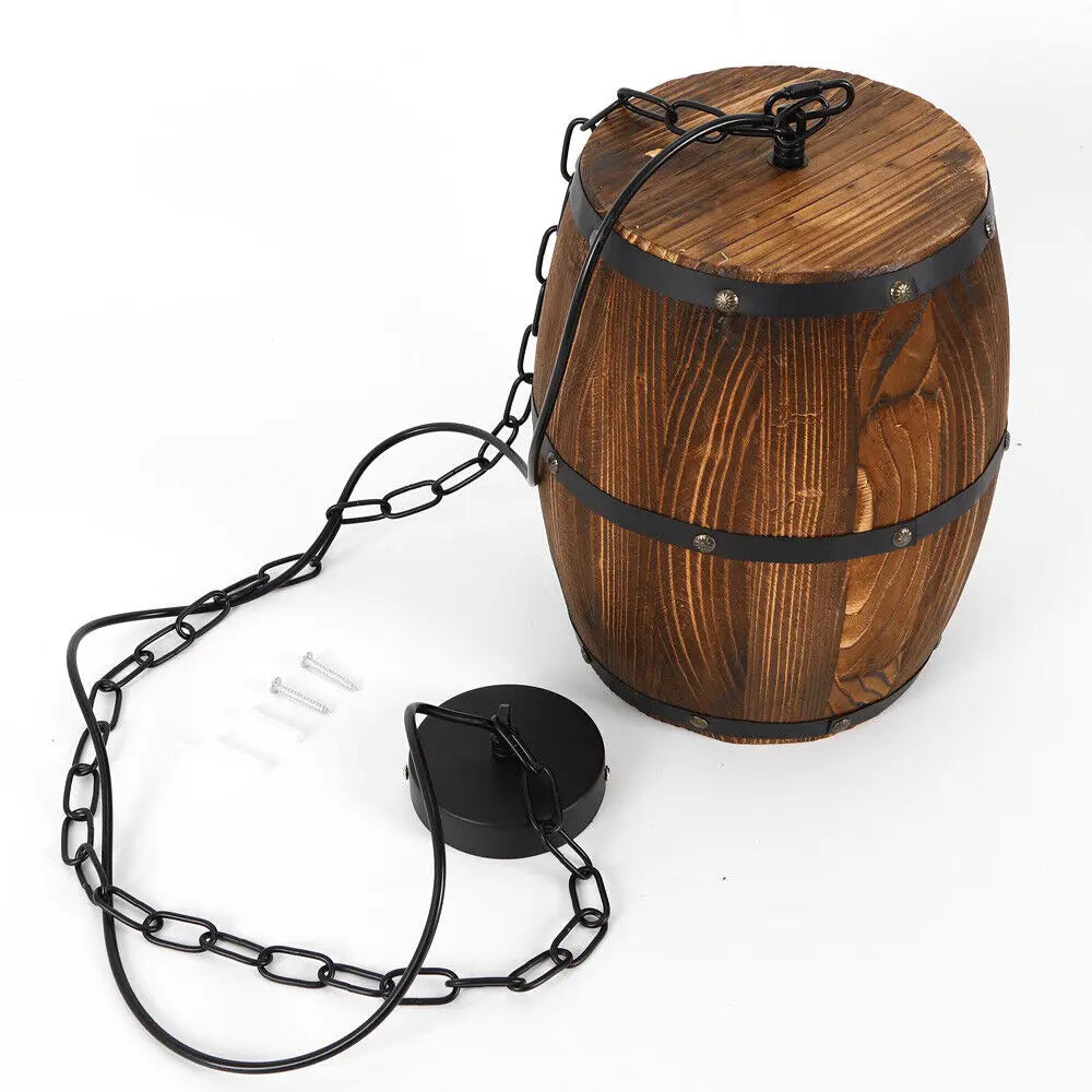 Hanging Vintage Wine Barrel Light Wooden Rustic Old West Cafe Bar Ceiling Lamp TAVEN System LLC