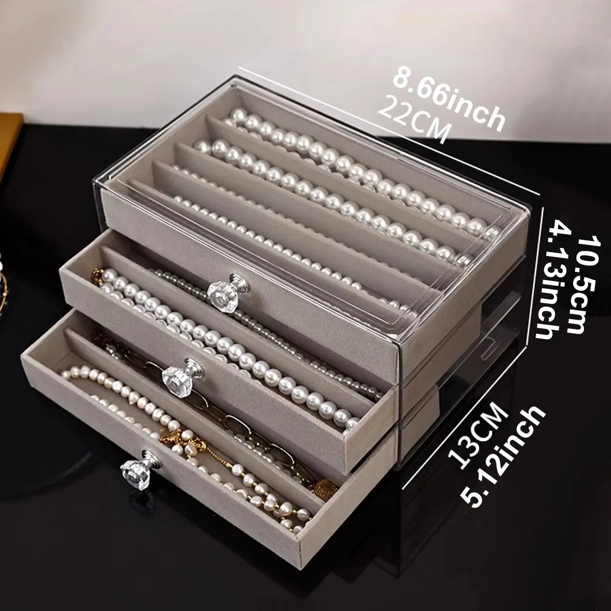 1pc,Necklace storage box with transparent lid, 3-layer jewelry tray drawer, jewelry display box, desktop jewelry box TAVEN System LLC