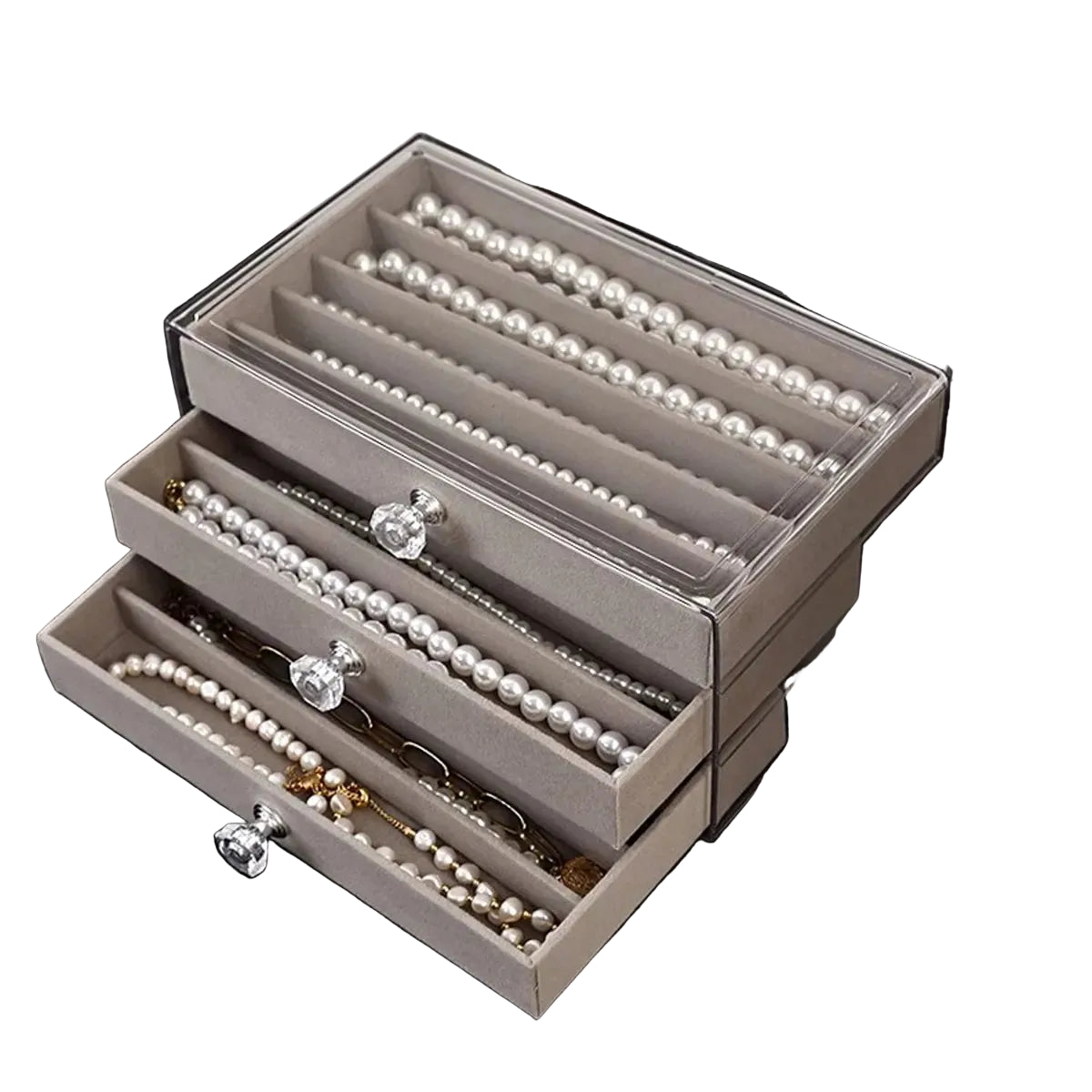3 Layer Necklace Jewelry Box with Transparent Lid Storage Tray TAVEN System LLC