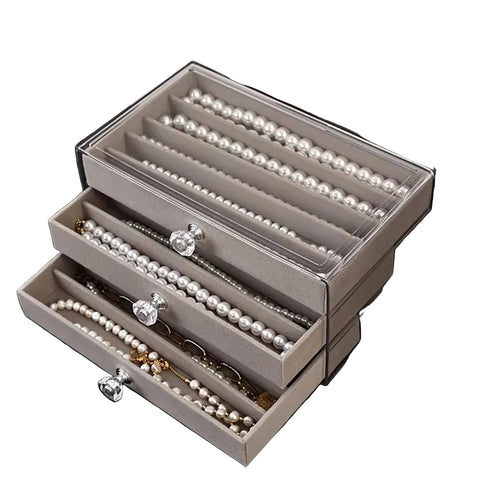 3 Layer Necklace Jewelry Box with Transparent Lid Storage Tray TAVEN System LLC