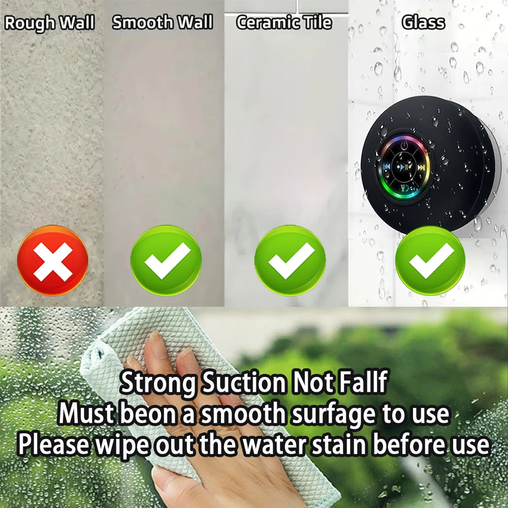 Portable Wireless Bluetooth Speaker LED Light IPX4 Waterproof Loudspeaker Outdoor Bathroom Large Suction Cup Stereo Sound Box TAVEN System LLC