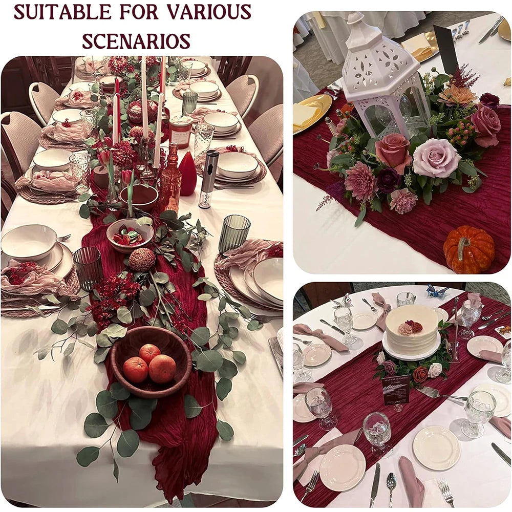 Burgundy Table Runner Cheesecloth Gauze Rustic Boho Cheese Cloth Table Runner Wedding Bridal Shower Birthday Party Decorations TAVEN System LLC