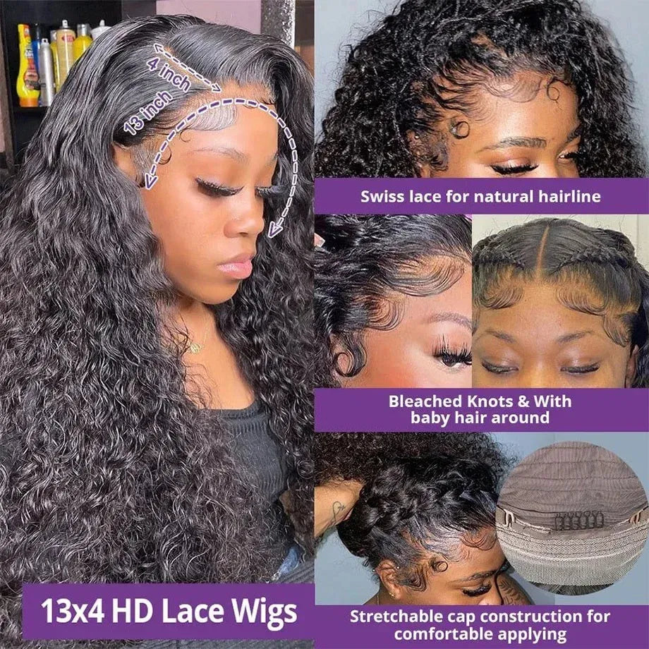 Stretched Length: 18inches, Density: 180%, Ships From: CHINA, Lace Size: 13x6 - hd lace wig 13x6 human hair Curly Wig For Women choice Pre Plucked 30 40 Inch Loose Deep Wave Water wave Frontal Wigs Taven