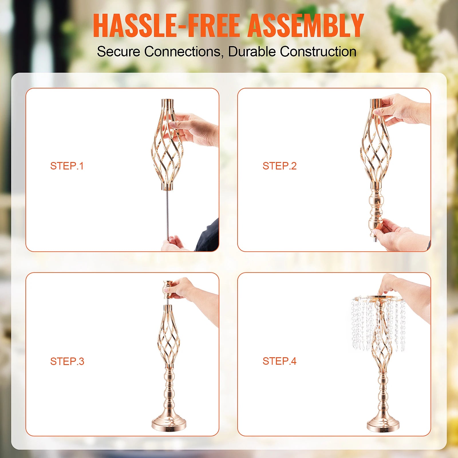 SucceBuy Tall Crystal Wedding Flower Stand Metal Wedding Centerpiece Vase Gold Flower Holders Floral Display Rack for Wedding TAVEN System LLC