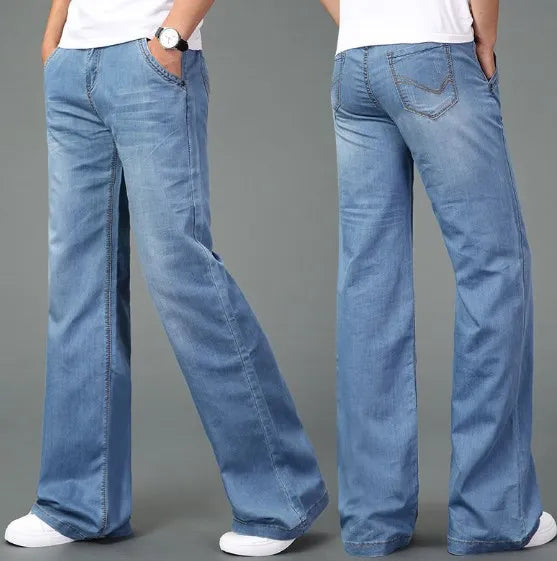 Men Flared Boot Cut Jeans Loose Wide Leg Denim Pants