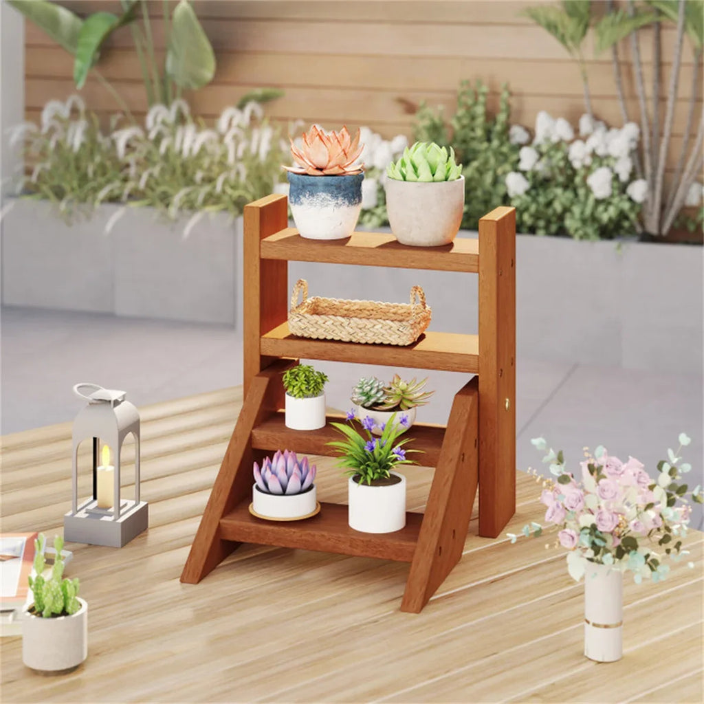 4 tier wooden plant stand for succulents balcony and desktop