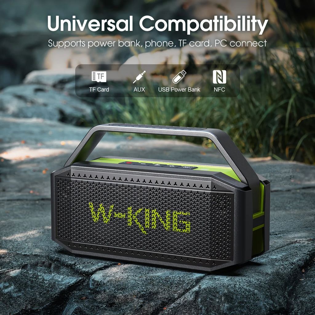W-KING D9-1 Green Bluetooth Speaker, 100W Peak 60W HD IPX6 Portable Speaker Wireless Loud Waterproof Outdoor Party Large Boombox 2 Subwoofer/Ex-Large Passive Radiator-All Round Deep Bass/40H/PowerBank/TF/AUX/EQ TAVEN System LLC