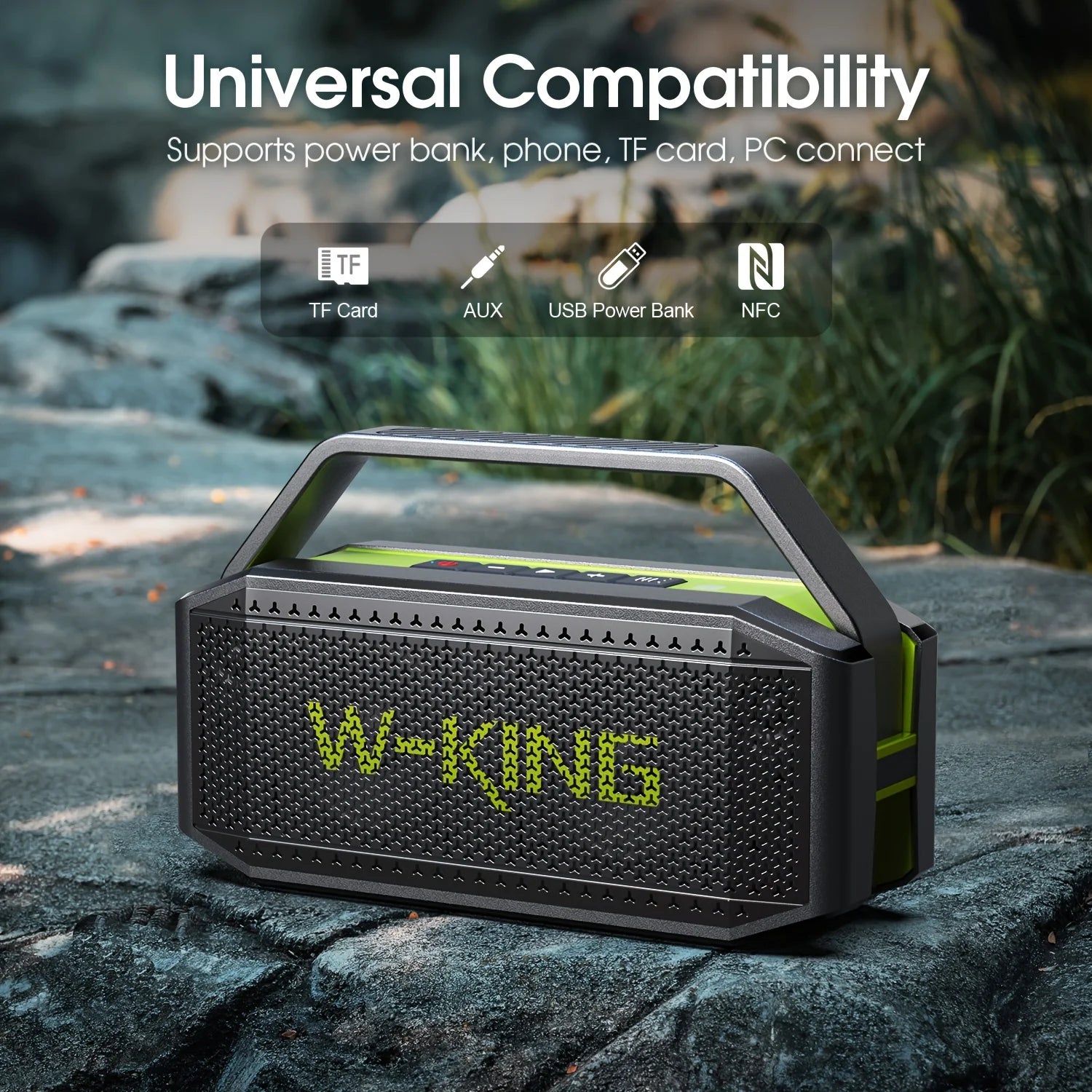 W-KING D9-1 Green Bluetooth Speaker, 100W Peak 60W HD IPX6 Portable Speaker Wireless Loud Waterproof Outdoor Party Large Boombox 2 Subwoofer/Ex-Large Passive Radiator-All Round Deep Bass/40H/PowerBank/TF/AUX/EQ TAVEN System LLC