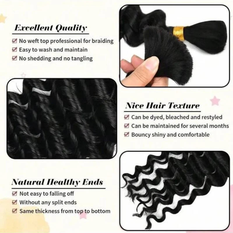 Deep wave human hair bulk for braiding 2 bundles
