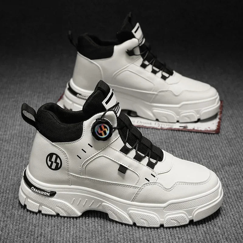 Autumn Men's Sneakers New Breathable Workwear Shoes Trendy Thick Soled Shoes Anti Slip White Casual Skateboard Shoes Ankle Boots TAVEN System LLC