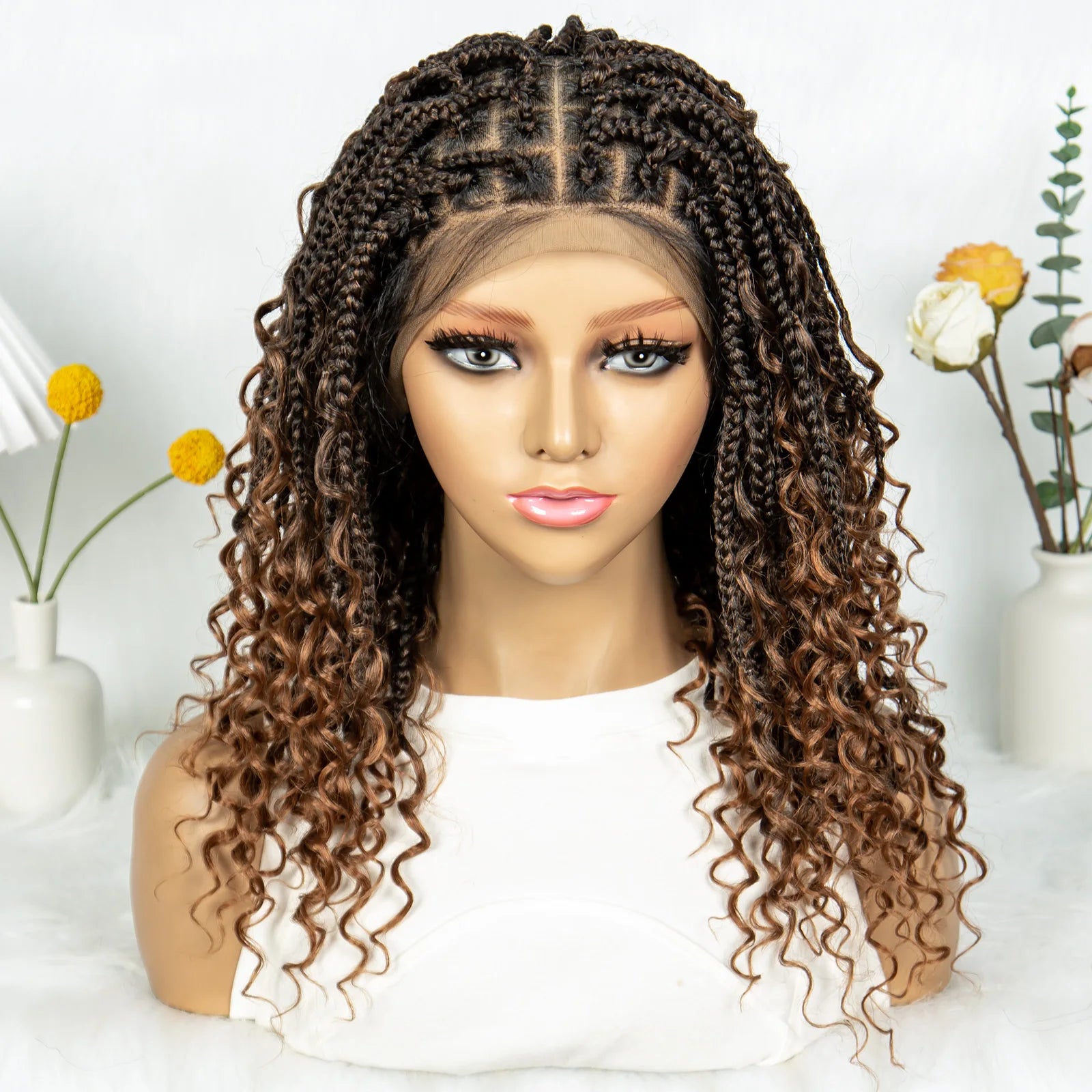 Short boho box braids full lace synthetic wig