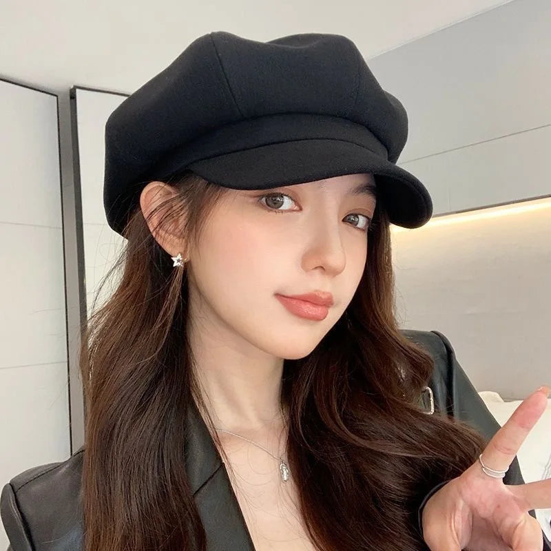 Vintage Corduroy Beret Women Octagonal Newsboy Painter Hat