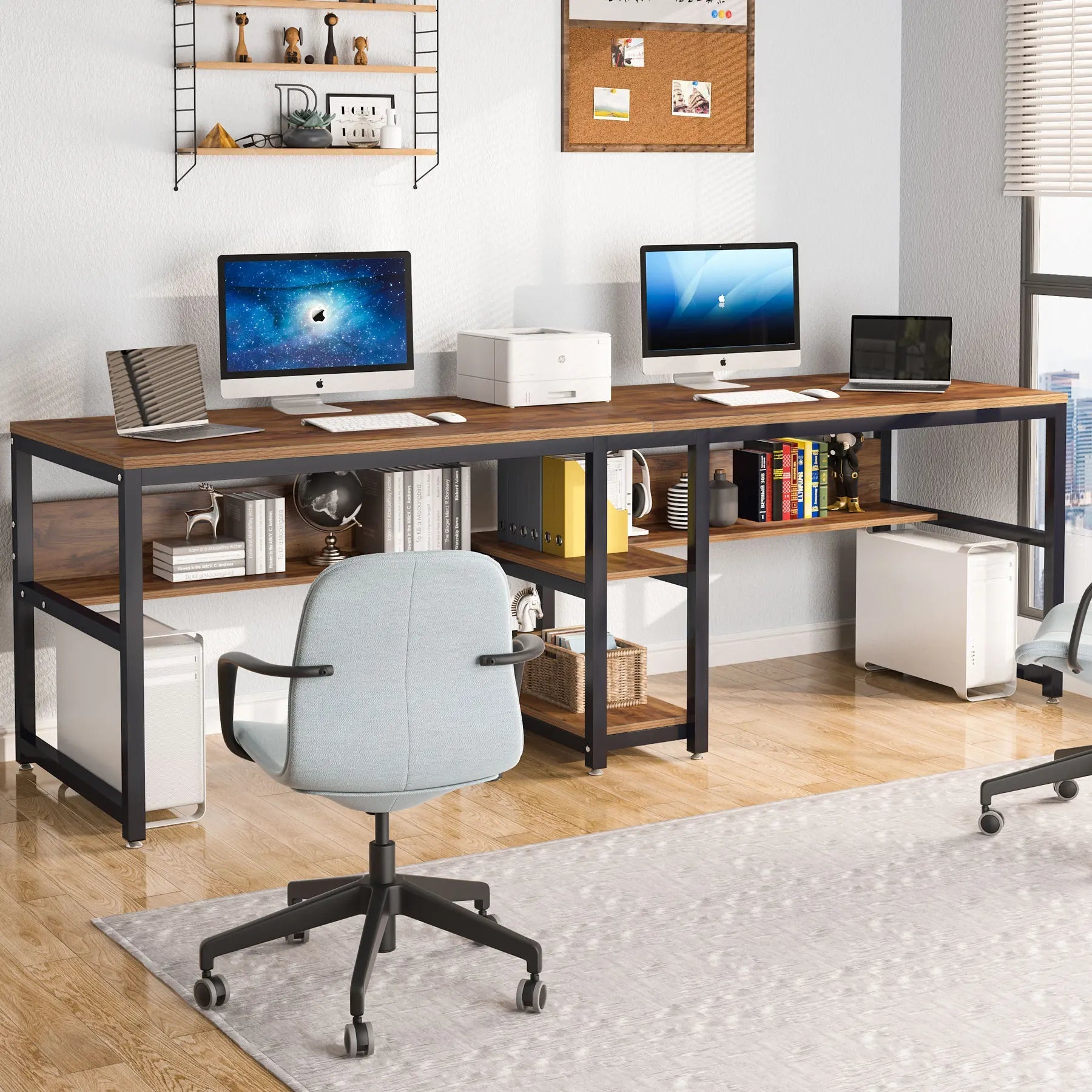Tribesigns 78.7 Inch Two Person Computer Desk with Bookshelf TAVEN System LLC