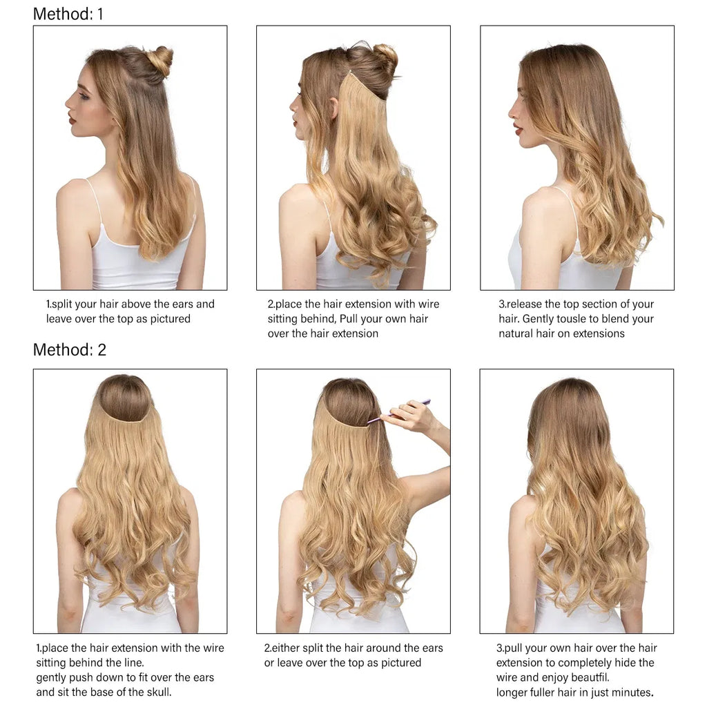 Color: 1B/27HL, Stretched Length: 14inches - Synthetic No Clip Wave Hair Extensions Ombre Natural Black Blonde Pink One Piece False Hairpiece Fish Line Fake Hair Piece Taven