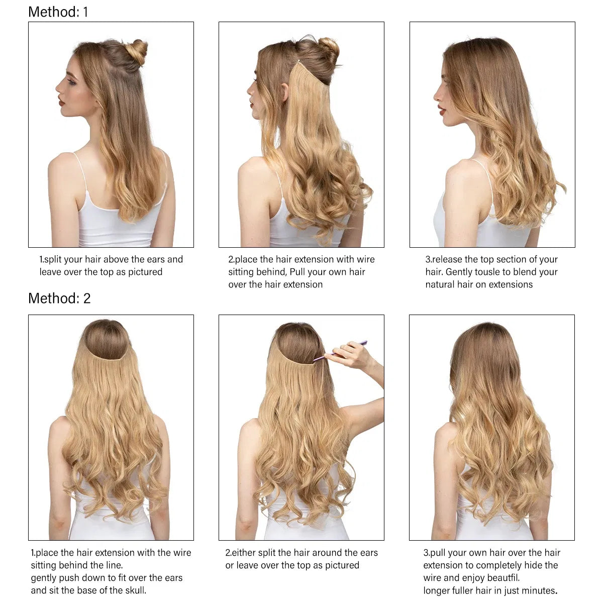 Color: 1B/27HL, Stretched Length: 14inches - Synthetic No Clip Wave Hair Extensions Ombre Natural Black Blonde Pink One Piece False Hairpiece Fish Line Fake Hair Piece Taven