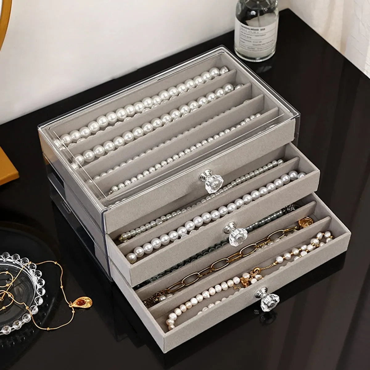 1pc,Necklace storage box with transparent lid, 3-layer jewelry tray drawer, jewelry display box, desktop jewelry box TAVEN System LLC