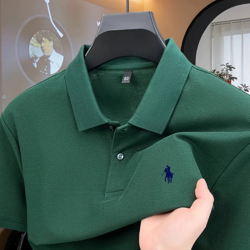 100% pure cotton high-end brand men's short sleeve polo shirt 2026 summer luxury fashion pony embroidery golf top casual T-shirt TAVEN System LLC