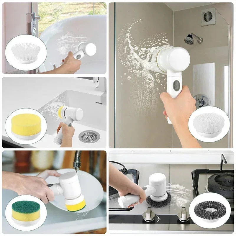 5-in-1 Electric Spin Scrubber Brush for Bathroom Tile Bathtub Sink, Power Scrubber with 5 Replaceable Brush Heads TAVEN System LLC