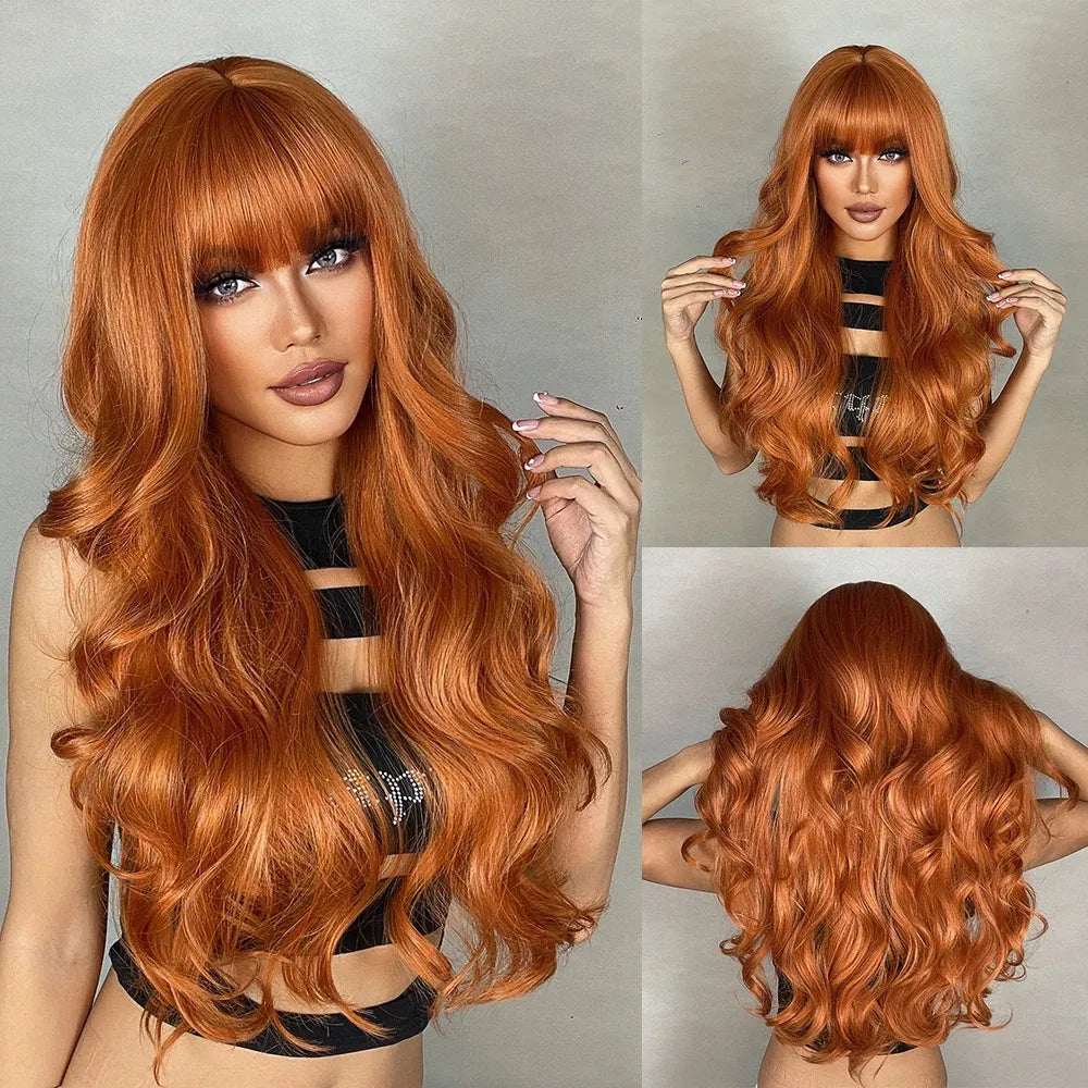 Color: #350 - Red Synthetic Wigs Long Body Wavy Wig Natural Hairline Daily Red Hair Heat Resistant Fiber Smooth Party Cosplay Wig Taven