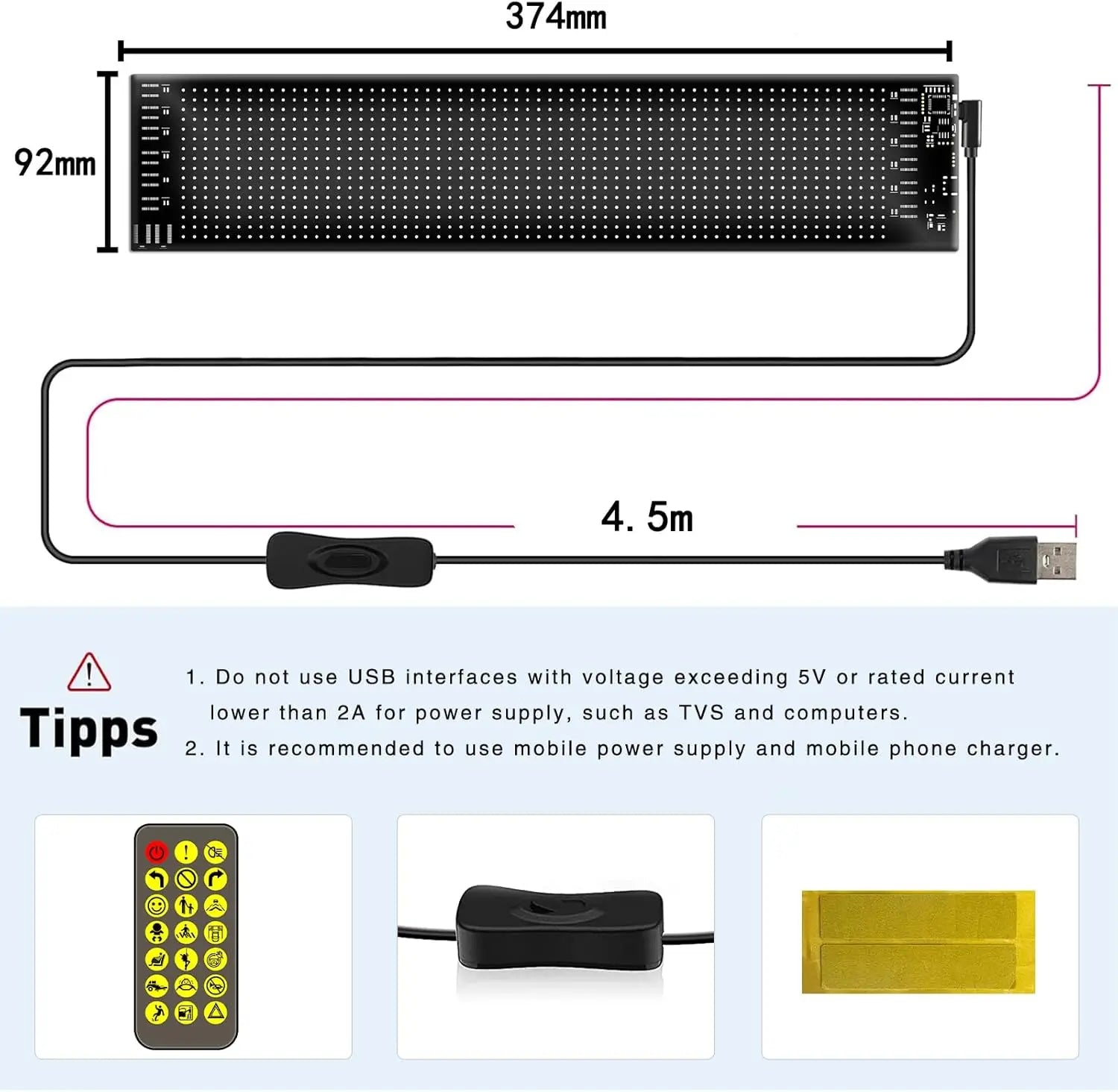 USB Programmable Scrolling LED Sign with Bluetooth App Control, Waterproof Flexible Custom Matrix Panel Display for Car, Store TAVEN System LLC