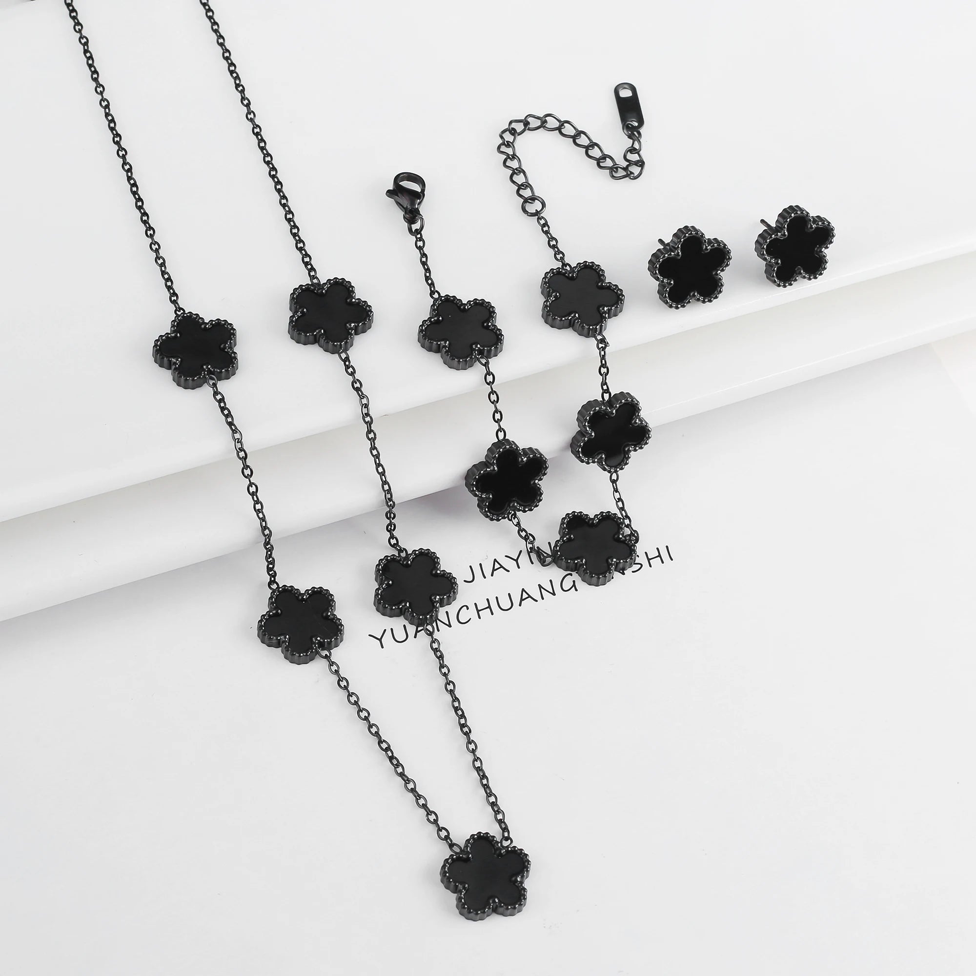3Pcs 18k Gold-Plated Five-Leaf Flower Necklace Earrings Bracelet Jewelry Set for Woman Fashion Party Jewelry Daily Wear Clover TAVEN System LLC
