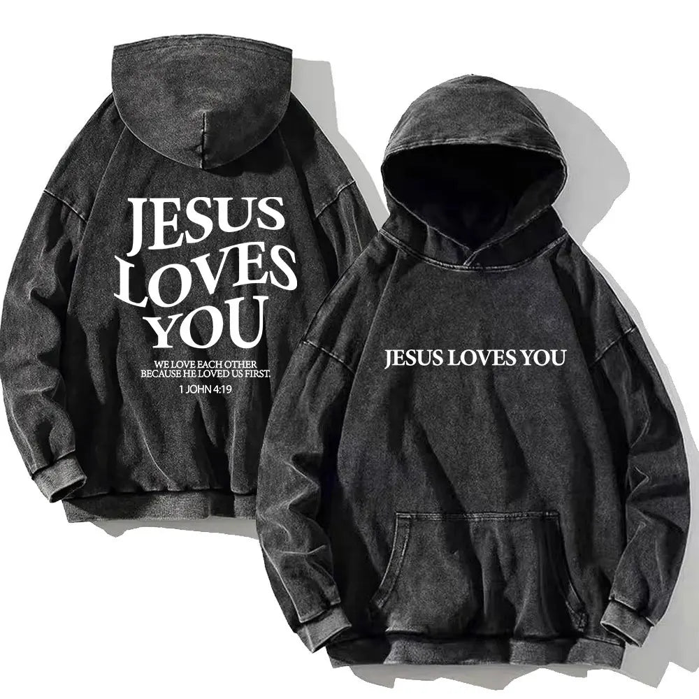 Men Vintage Psalm 91:11 Cotton Hoodie Washed Hip Hop Sweatshirt