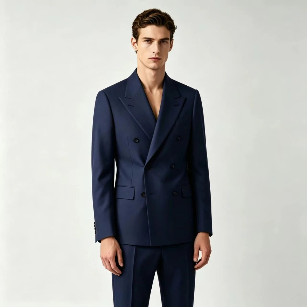 Men Double Breasted Wedding Suit Slim Fit 2 Piece Formal Blazer Set TAVEN System LLC