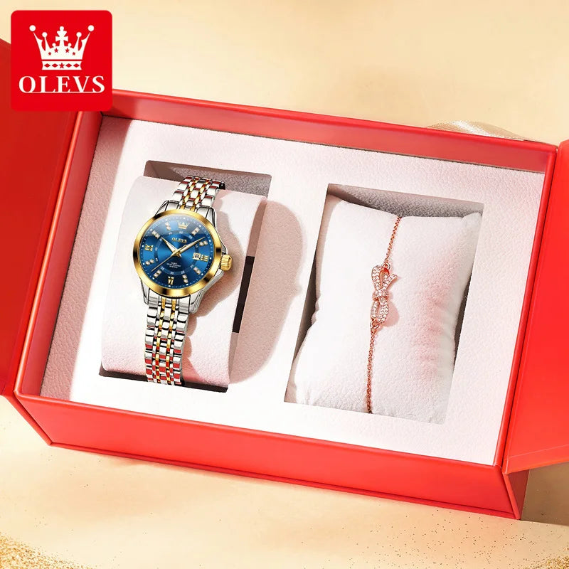 OLEVS 3620 Women Watch Luxury Brand Diamond Quartz Watch Fashion Automatic Calendar Waterproof Women Watch Bracelet Set Reloj TAVEN System LLC
