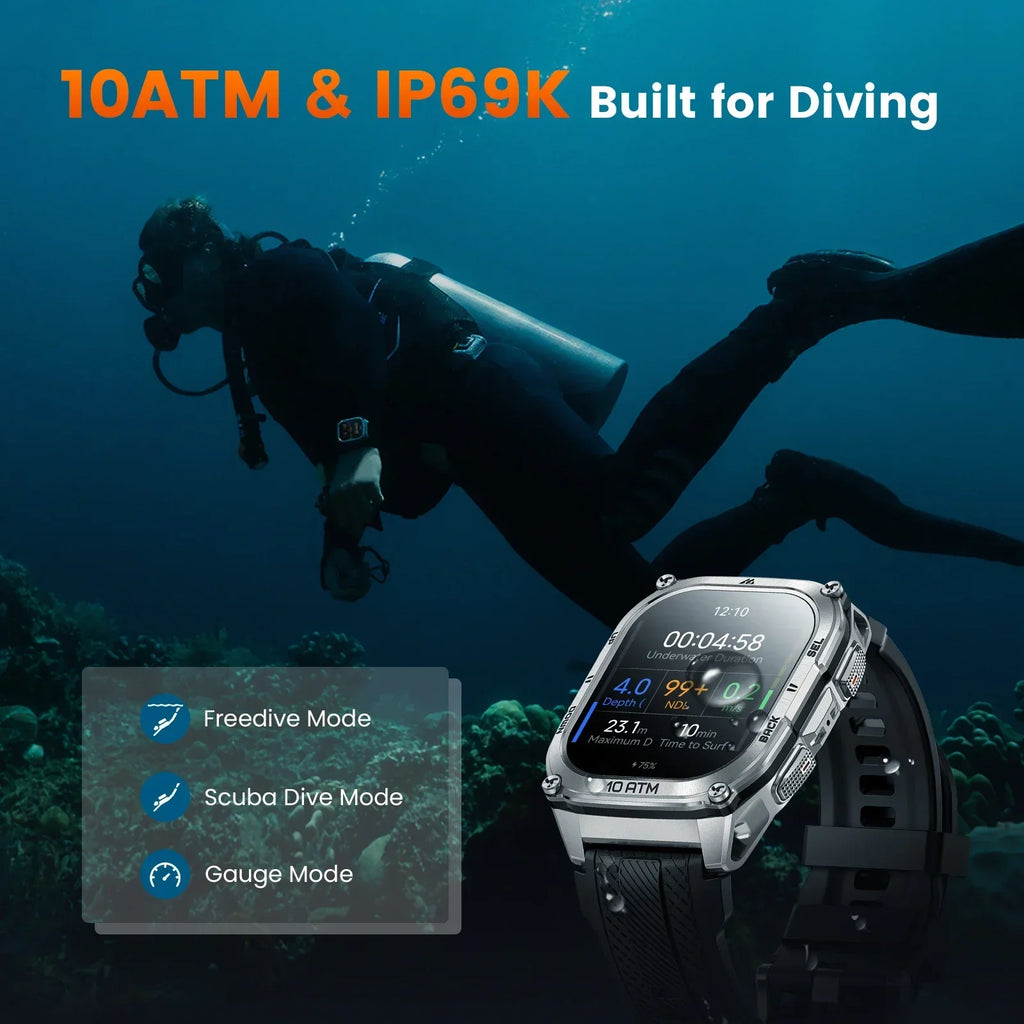 KOSPET Tank M4 Smart Watch Stainless Steel 6-Sat GPS Offline Maps 10ATM Waterproof 45M Dive 24/7 Health Monitor for Android iOS TAVEN System LLC