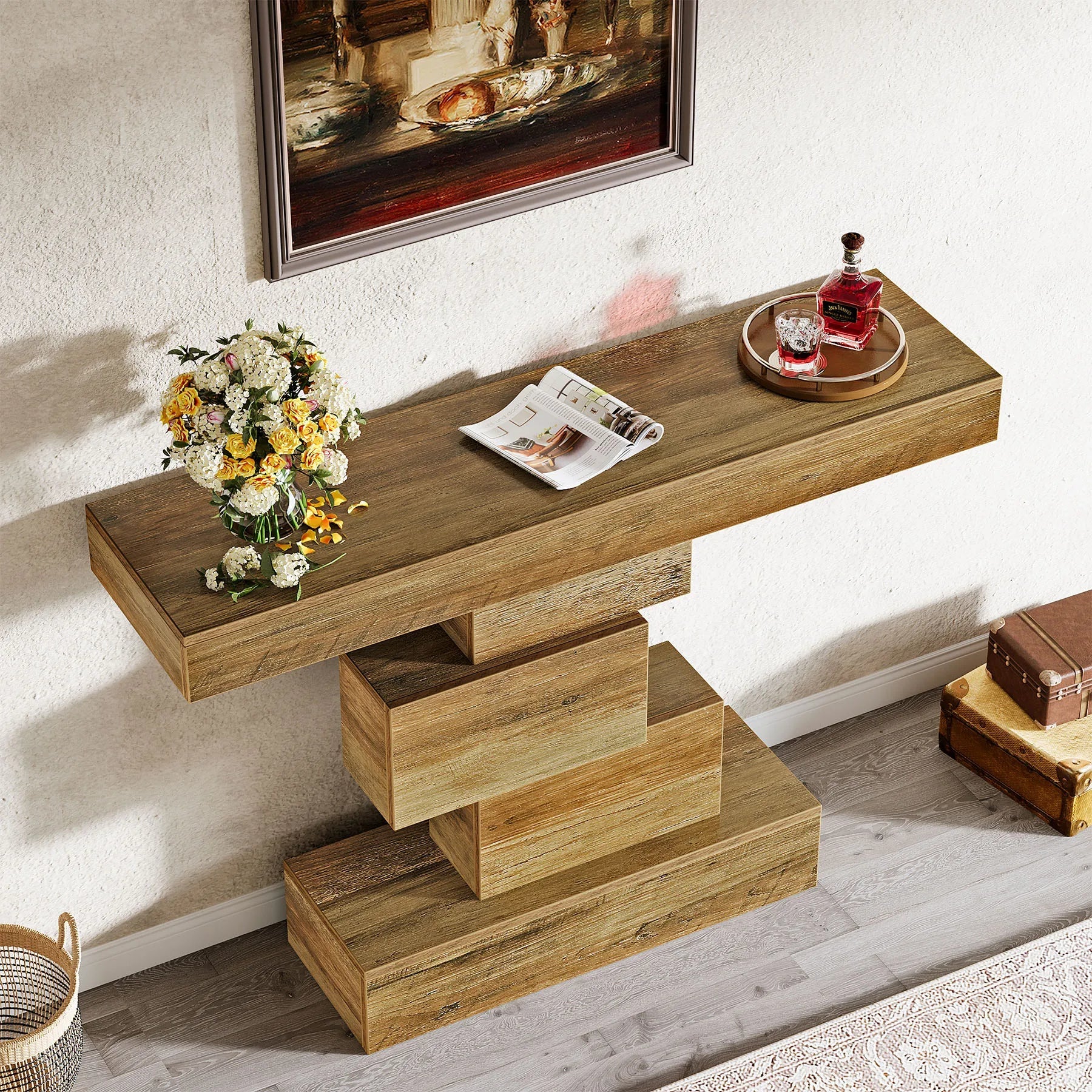 Tribesigns 42.5 Inch Farmhouse Console Table with Geometric Base TAVEN System LLC