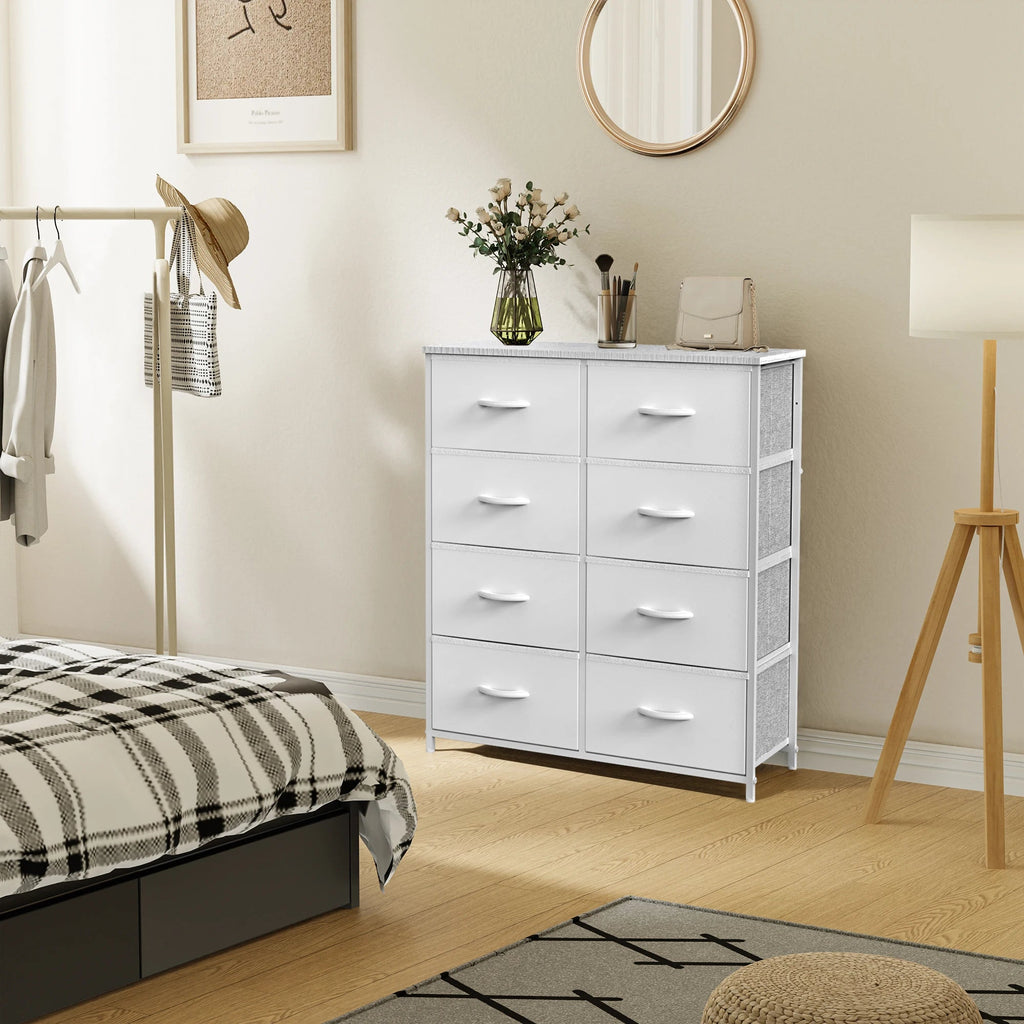 JHK 8 drawer children's fabric wardrobe storage cabinet white