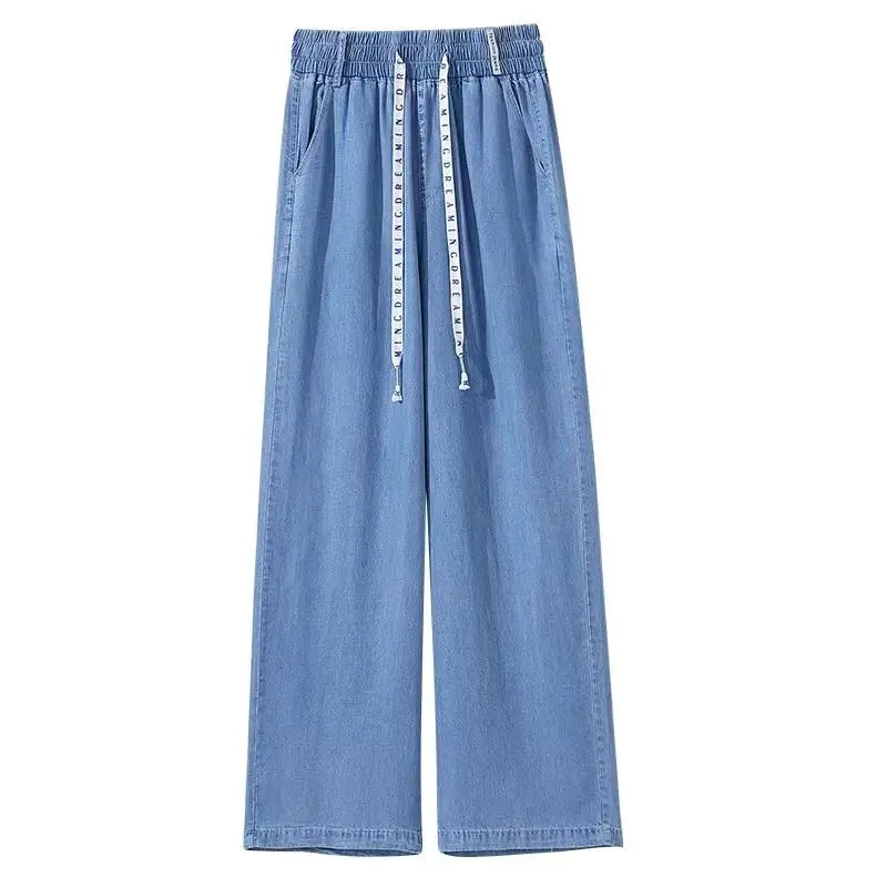 Women Plus Size Loose Fit Ice Silk Jeans Wide Leg Pants TAVEN System LLC