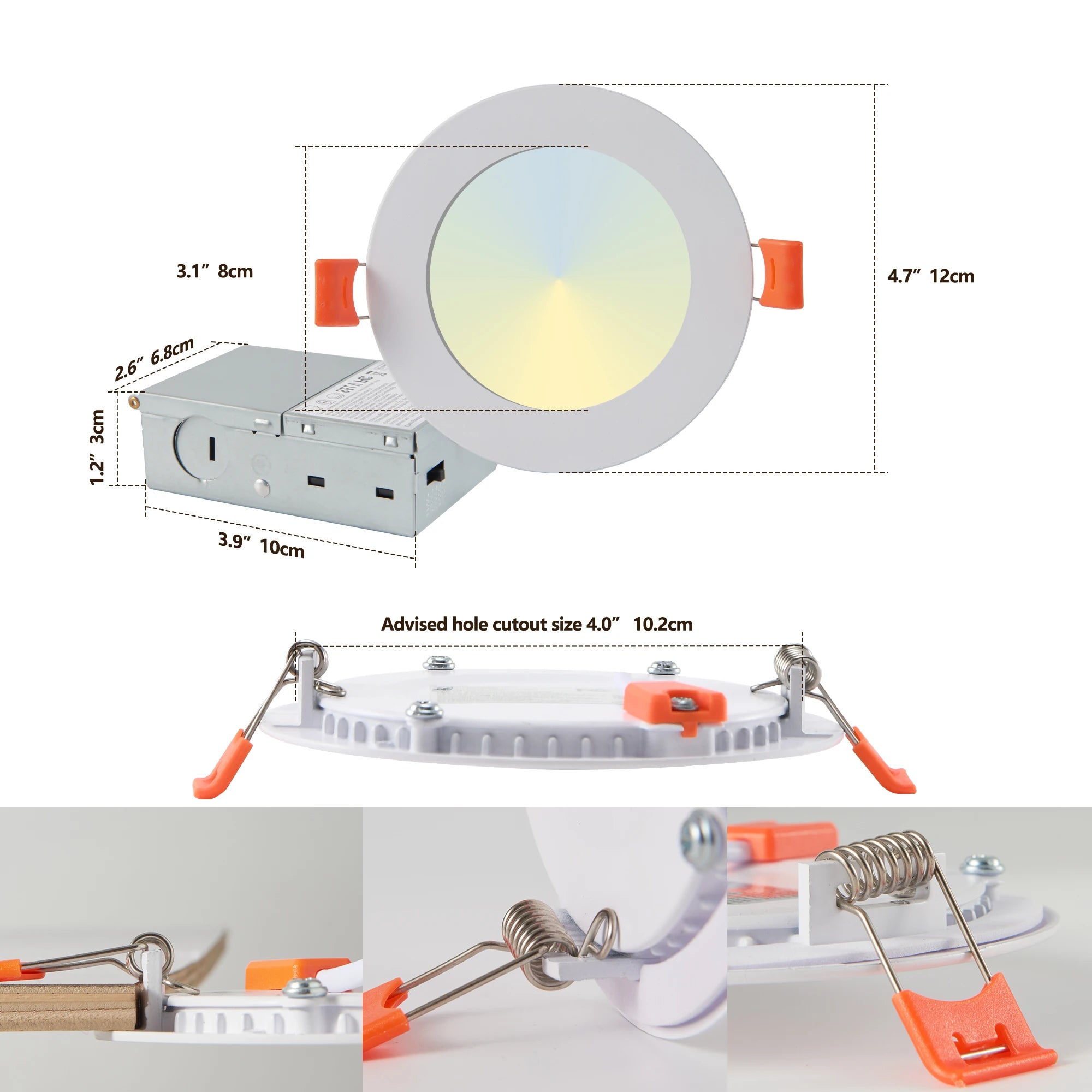 12-Piece Set of Shell-Less Led Ceiling Lights, Dimmable Recessed Downlights with Junction Box, 3000K-5000K Adjustable Color Temperature White Light TAVEN System LLC