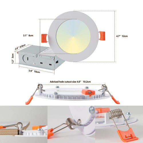 12-Piece Set of Shell-Less Led Ceiling Lights, Dimmable Recessed Downlights with Junction Box, 3000K-5000K Adjustable Color Temperature White Light TAVEN System LLC