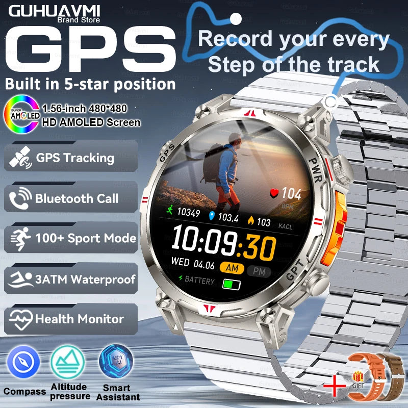 Smart Watches 1.56" AMOLED Screen GPS Fitness Tracking Compass 3ATM 650Mah Call 100+ Sports Smartwatch AI GPT For Android iOS - TAVEN System LLC