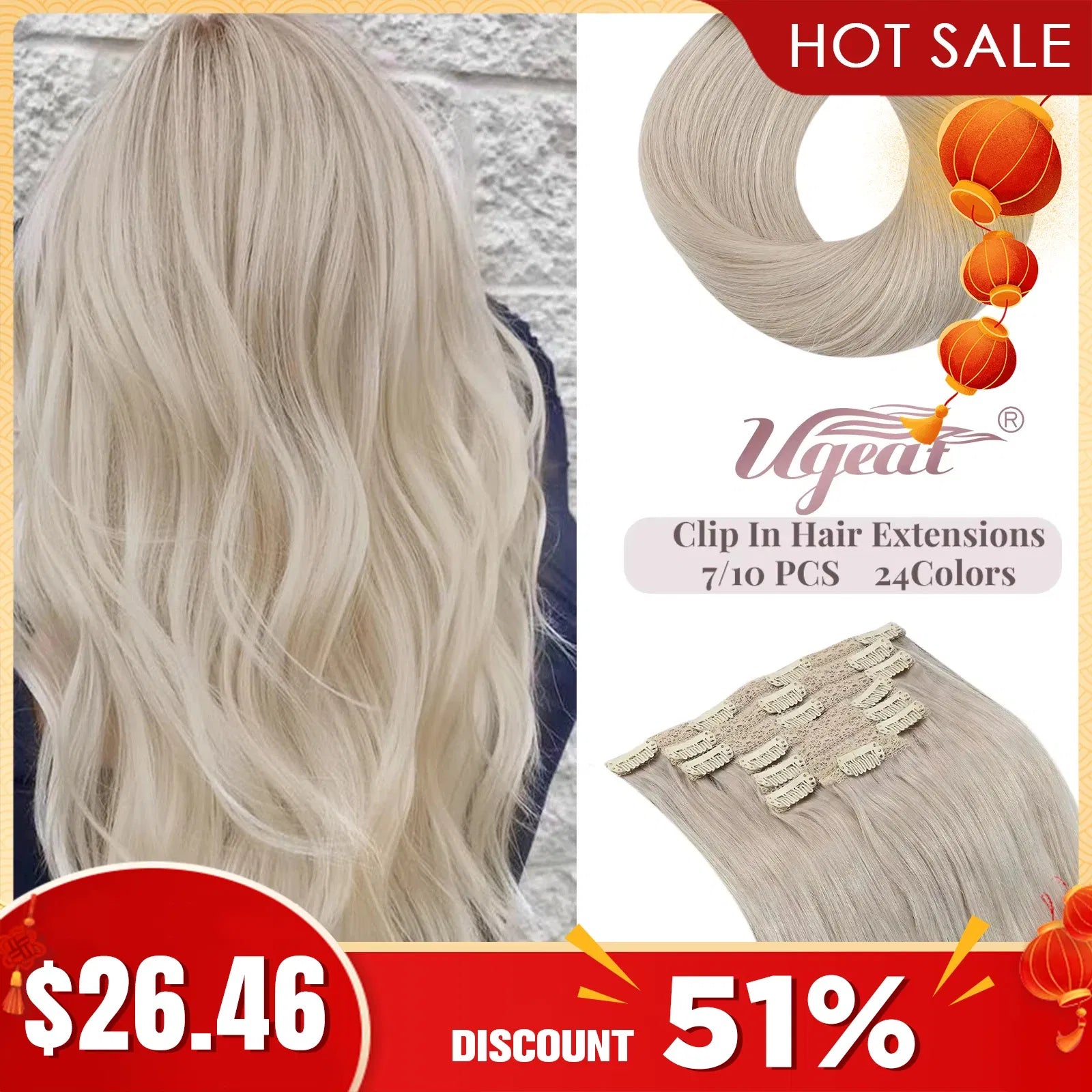 Color: T4/30, Length: 18 inches, Weight Per Package: 120g/Set - [16 Colors] Ugeat Clip in Hair Extensions Human Hair 14-22" Double Weft Remy Hair Full Head Clip in Extensions for Woman 7Pcs Taven