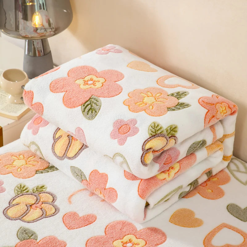1pc Floral Style Warm Bedspread Fleece Blanket Plaid Travel Shawl Sofa Nap Blanket Home Bedsheet Manta 70X100cm Suitable For Pet TAVEN System LLC