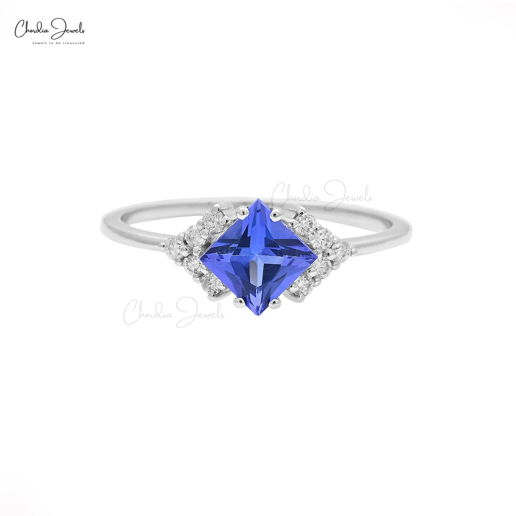 Trending Products 5mm Square Cut Tanzanite & Diamond Half Halo Ring With 14k White Gold Engagement Ring From Verified Supplier TAVEN System LLC